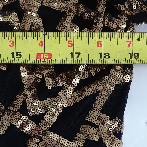 Calvin Klein Black Gold Sequins V-Neck Party Dress Women Size 14 Long Sleeve - Picture 12 of 16